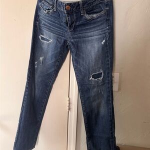 American Eagle Outfitters Dark Blue Distressed Skinny Jeans